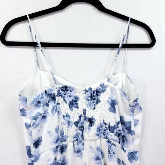 Abercrombie & Fitch Dress Size Small Blue Floral Corset Seamed Midi Slit - Picture 8 of 14